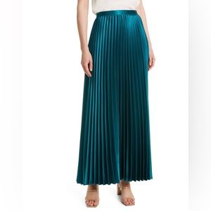 Ted Baker pleated satin emerald maxi skirt